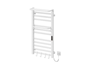 Sèche-serviettes électrique connecté wifi emke 1000x500 mm avec étagère pliable, écran led, programmable, 280 w, blanc brillant