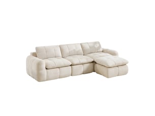 Canapé d'angle modulable 3 places avec ottoman, en chenille beige