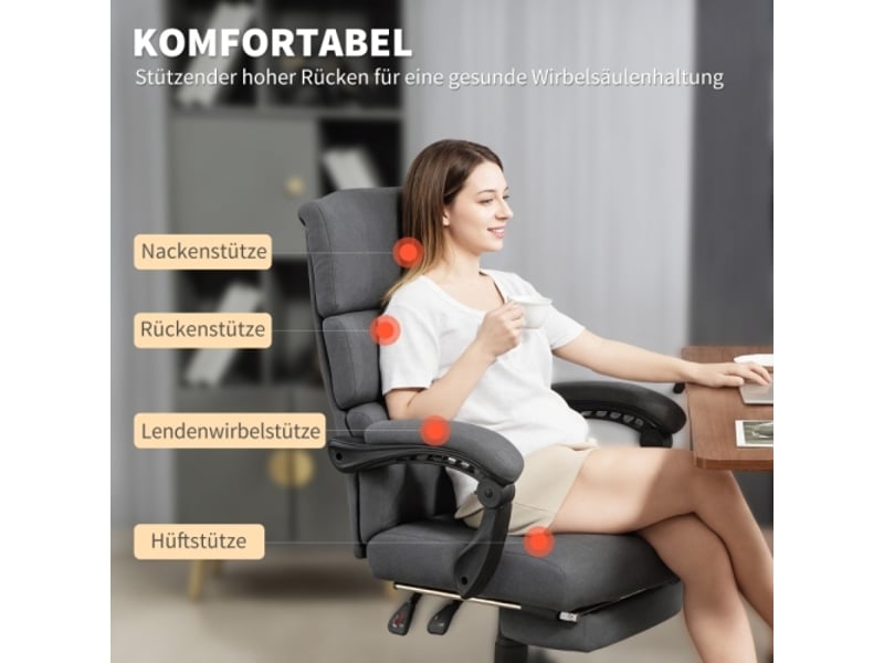  Chaise de bureau rembourrée en velours gris, réglable en hauteur et à roulettes  - Conforama B