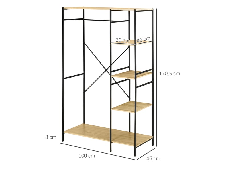 Portant à vêtements avec tringle et 4 étagères en métal et panneaux 100 x 46 x 170,5 cm  - Conforama C