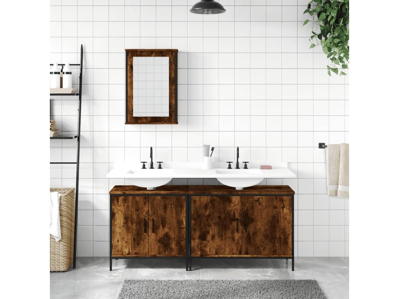 Ensemble de meubles de salle de bain 3 pcs chêne fumé cf63693 - Conforama C