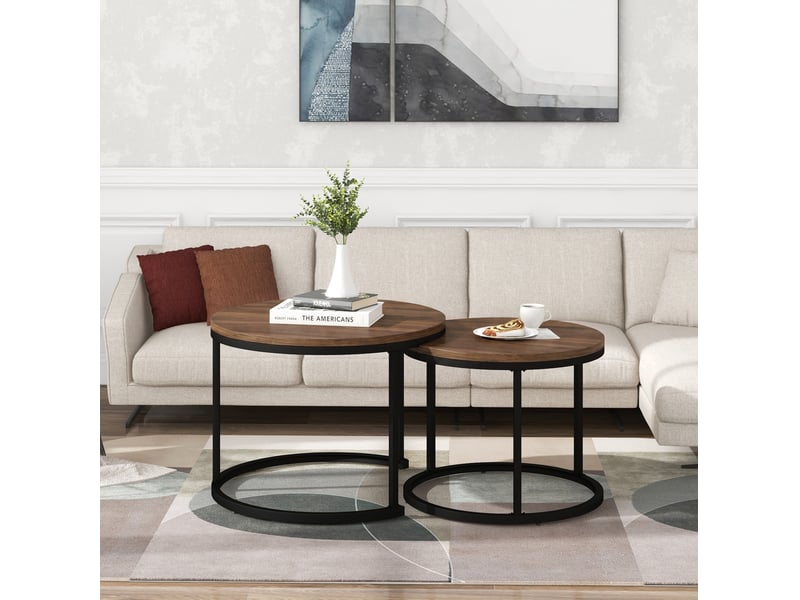  Table basse gigogne 70.5x50+45.5x44 cm, charge de 50 kg, en mdf, structure en métal, chêne  - Conforama B