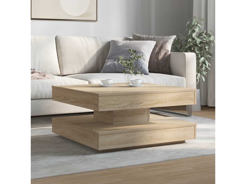  Table basse - table de salon - table à thé rotative à 360 degrés chêne sonoma 70x70x34,5 cm  - Conforama C