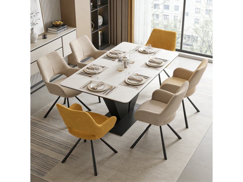  Lot de 6 chaise de salle à manger avec accoudoirs, pieds métal, beige + jaune  - Conforama B