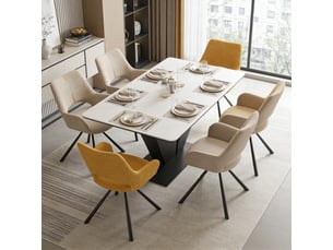 Lot de 6 chaise de salle à manger avec accoudoirs, pieds métal, beige + jaune