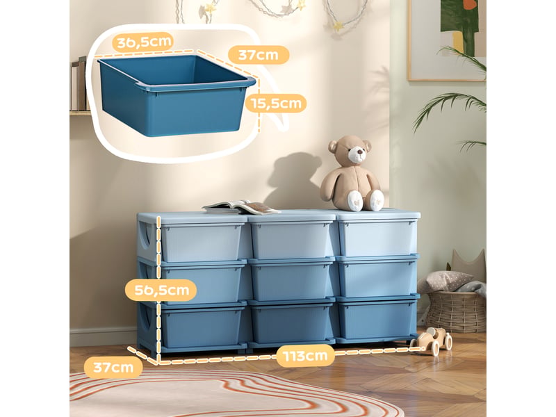  Boîte de rangement pour enfants, 9 tiroirs, bleue  - Conforama D