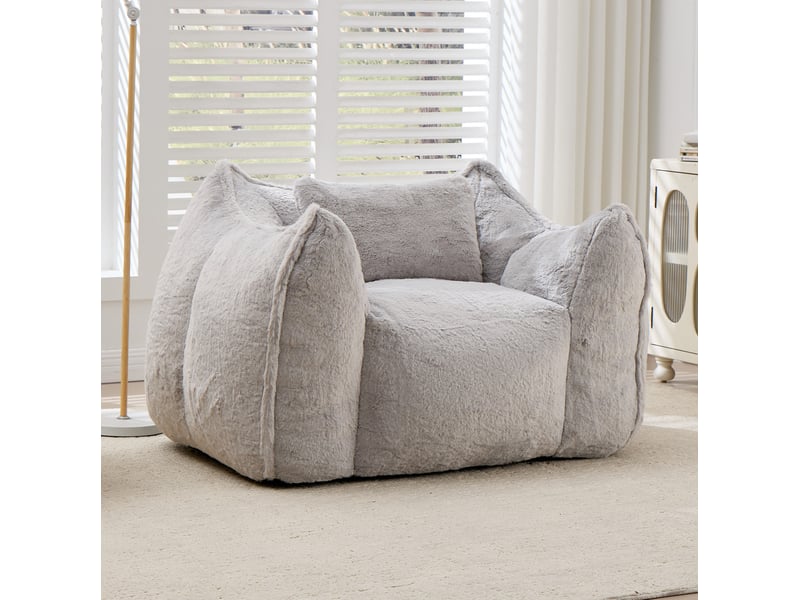  Grand sac de fèves avec coussin, fauteuil confortable large pour adultes et enfants, canapé de sol en fausse fourrure gris pour salon chambre appartement  - Conforama B