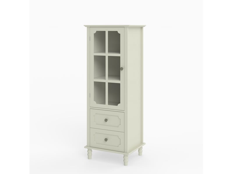  Buffet haut vitré avec 2 tiroirs en mdf blanc crème, 50x40x133 cm  - Conforama D