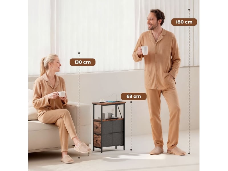  Table d'appoint 40x20x63 cm avec station de charge, style industriel, panneau de particules et métal, marron rustique  - Conforama D