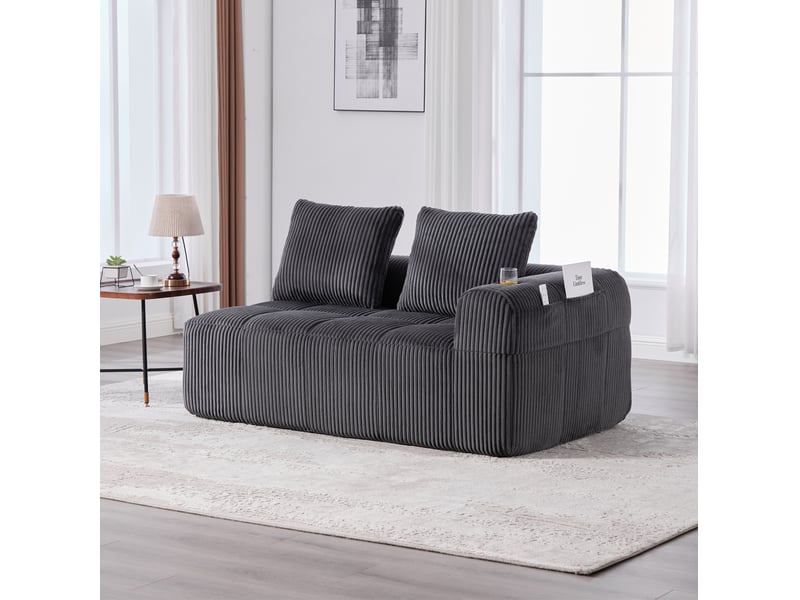  Canapé 2 places 158 x 93 x 61 cm, velours côtelé gris foncé, poches latérales, porte-gobelets, système de ressorts  - Conforama D