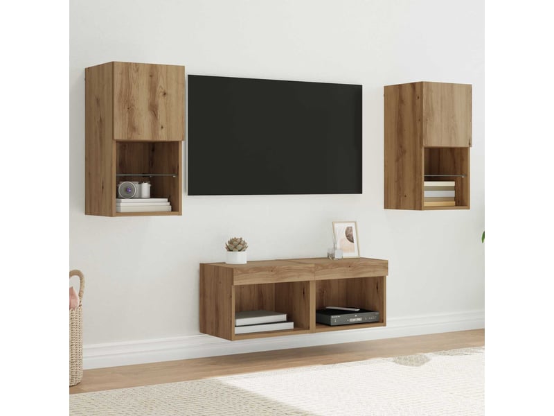  Lot de 4 meuble tv mural, meuble tv suspendu chêne artisanal bois d'ingénierie shl40644  - Conforama B