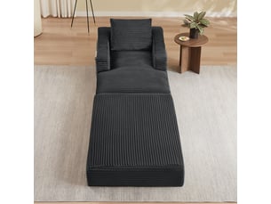 Fauteuil relax minimaliste en velours côtelé, canapé droit 1 place, convertible en lit, mousse haute densité, grande taille, gris
