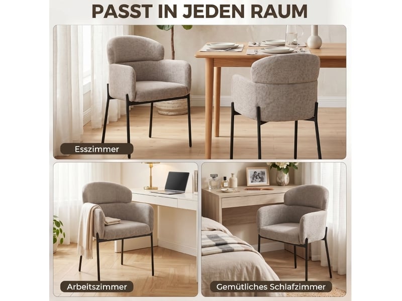  Fauteuil de salon fixe avec accoudoirs, revêtement aspect chenille, pieds en métal, marron clair  - Conforama D