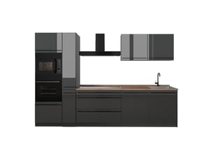 Vicco cuisine, anthracite haute brillanceanthracite, 310cm plan de travail chêne doré