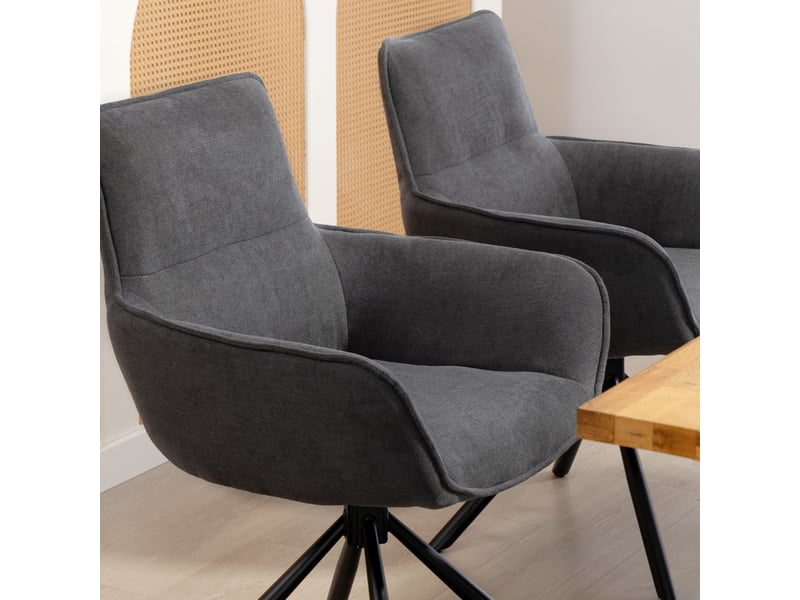  Lot de 2 chaises de salle à manger pivotantes 360° avec accoudoirs  - pieds métal, velours gris foncé  - Conforama C