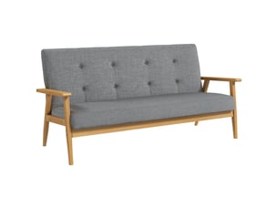 Canapé 3 places 154,5, canapé scandinave avec dossier capitonné, gris, assise rembourrée et accoudoirs