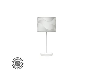 Fabrilamp moda lampe à poser blanc gris, abat-jour textile motif vagues grises, 1 x e14, 42 cm