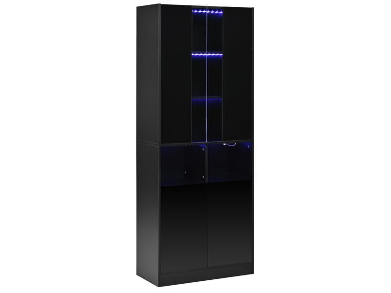  Armoire haute avec led pilotable par appli, 4 portes, 2 niches et étagère réglable en noir, 70 × 35 × 180 cm  - Conforama A