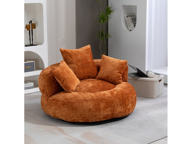  Fauteuil pouf modenvie en chenille orange 108 x 108 x 52 cm avec 3 coussins  - Conforama B