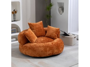 Fauteuil pouf modenvie en chenille orange 108 x 108 x 52 cm avec 3 coussins