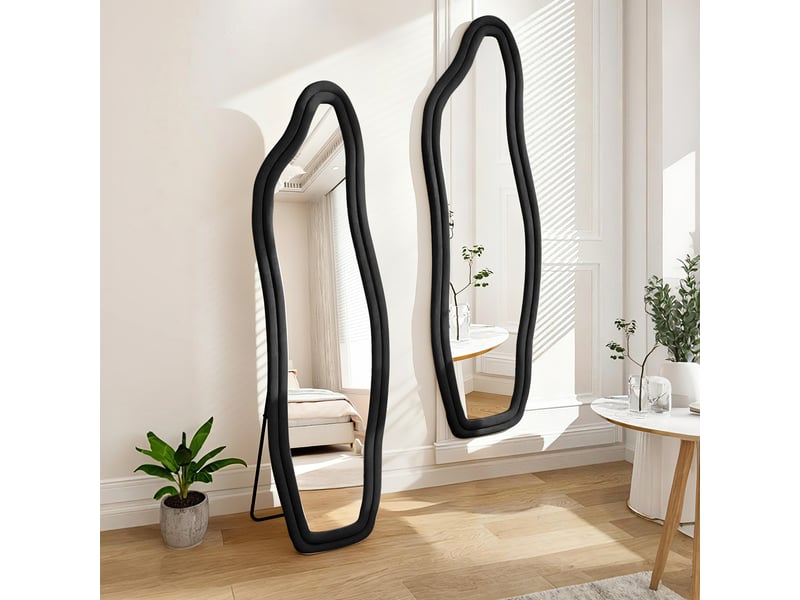  Miroir sur pied irrégulier 140 x 45 cm, miroir sur pied à cadre en alliage d’aluminium, idéal pour chambre, dressing, salon – design moderne, noir  - Conforama D