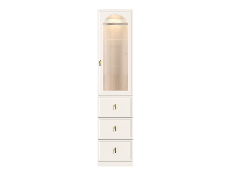  Armoire penderie étroite blanche 45x48x200 cm avec éclairage led, 1 porte en verre cannelé et 3 tiroirs  - Conforama A