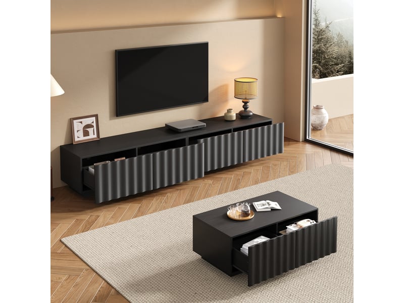  Ensemble salon avec meuble tv et table basse à motif vague moderne et pratique  - Conforama B