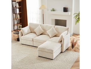 Canapé d'angle réversible convertible KORFEE 4 places Tissu Beige