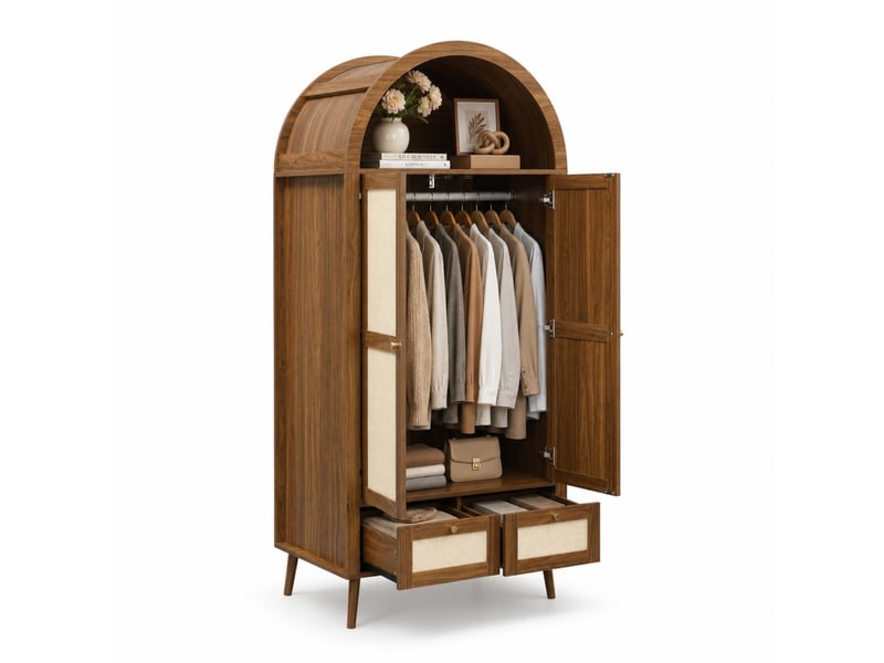  Armoire 80x55x180 cm 2 portes, 2 tiroirs et niche ouverte décor noyer et beige  - Conforama A