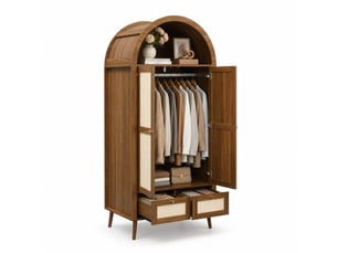 Armoire 80x55x180 cm 2 portes, 2 tiroirs et niche ouverte décor noyer et beige