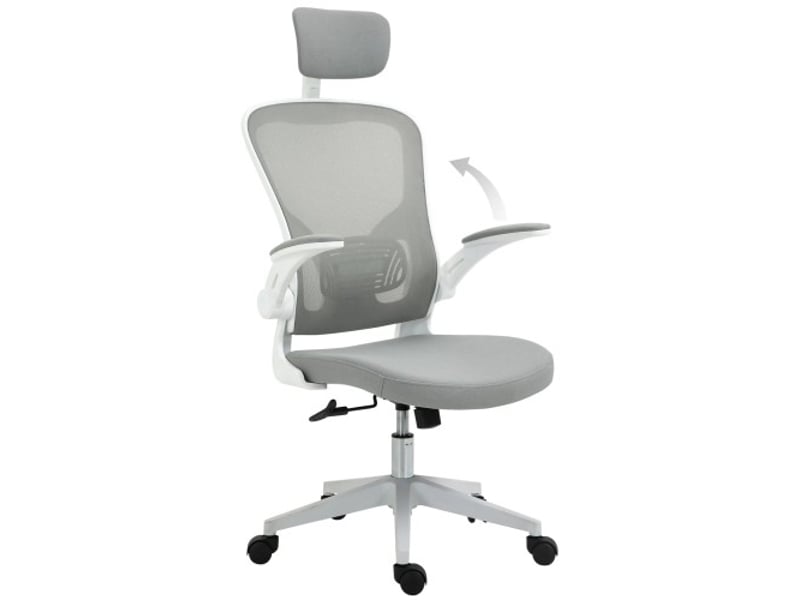  Chaise de bureau ergonomique inclinable avec appui-tête, réglable, grise, 65x64x114-122 cm  - Conforama A