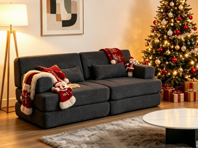  Canapé droit 2 en 1, sofa modulaire en chenille, avec armature en fer, convertible réglable pour salon, chambre ou bureau, 2 places, 80 x 90 x 182 cm, noir  - Conforama B
