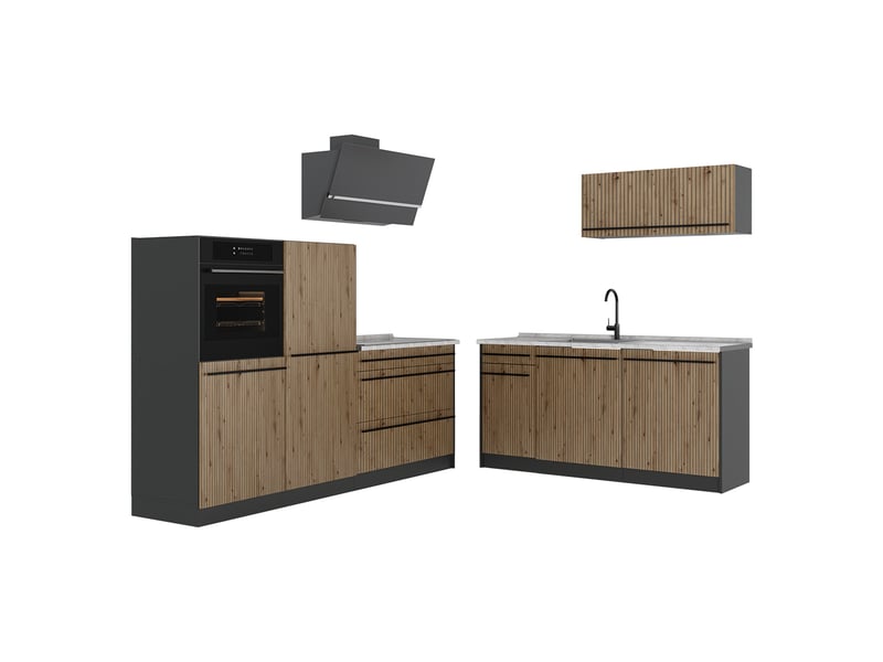  Vicco cuisine, chêne artisananthracite, 220cm sans plan de travail  - Conforama A