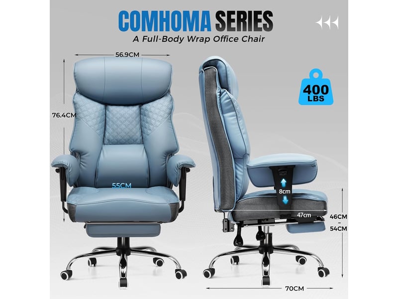 Gtplayer chaise de jeu pour personnes de forte corpulence avec assise 3d, repose-pieds, pu, 180kg - bleu clair CH810-LAKE BLUE - Conforama B