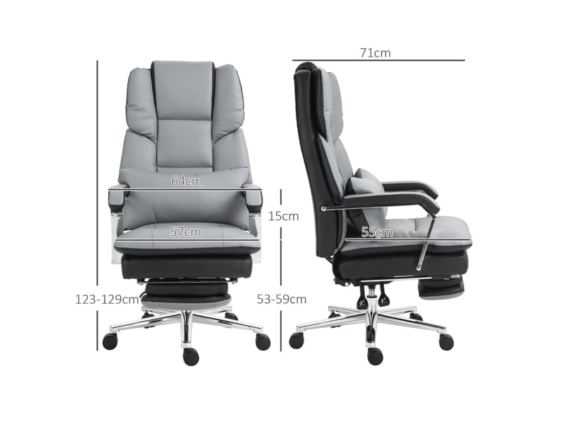  Chaise de bureau ergonomique inclinable 160° avec repose-pieds - lpospi - hauteur réglable, simili cuir - gris  - Conforama D