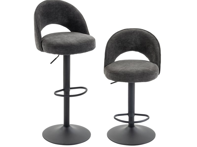  Lot de 2 tabourets de bar modenvie réglables pivotants 360° gris foncé en chenille  - Conforama A