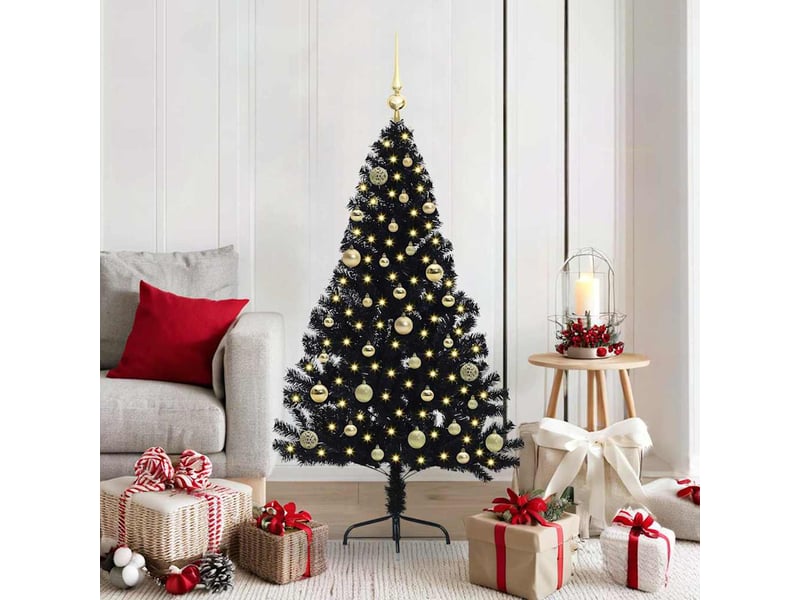  Sapin de noël artificiel, arbre de noël pré-éclairé noir 150 cm pvc shl8931  - Conforama B