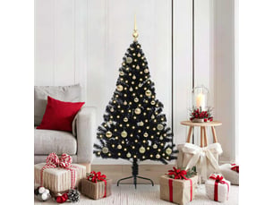 Sapin de noël artificiel, arbre de noël pré-éclairé noir 150 cm pvc shl8931