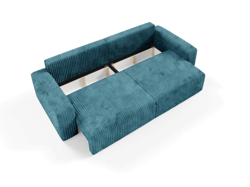 Canapé convertible 4 places en velours côtelé fano bleu turquoise - Conforama E