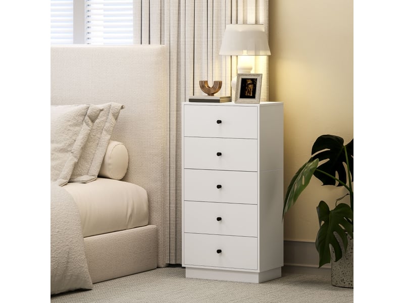  Commode,47x29x95 cm,5 tiroirs,panneau de particules,blanc  - Conforama B