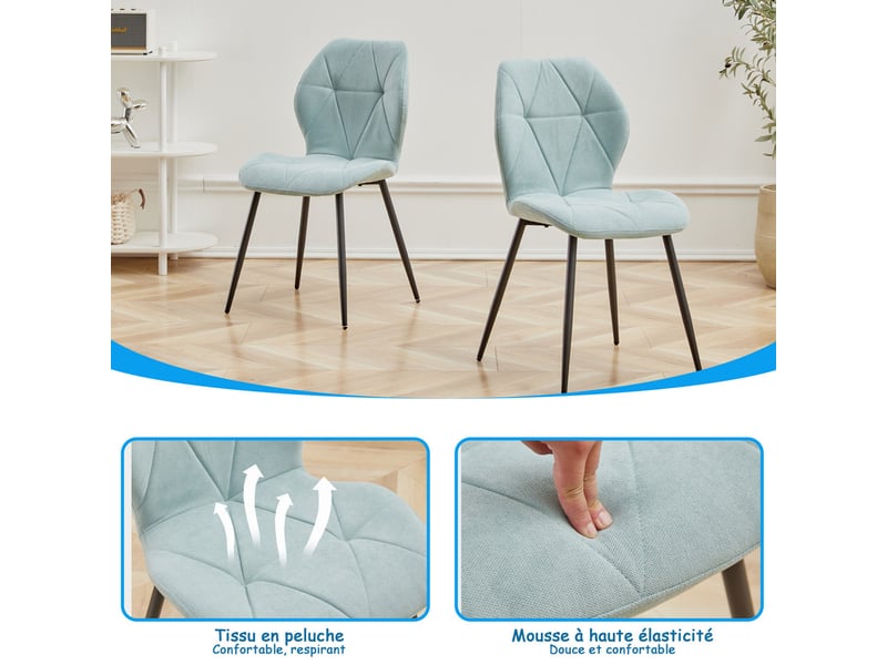  Lot de 4 chaises - chaise de salle à manger vintage en forme de diamant - chaise en lin - pieds en métal(menthe) Grand-house - Conforama D