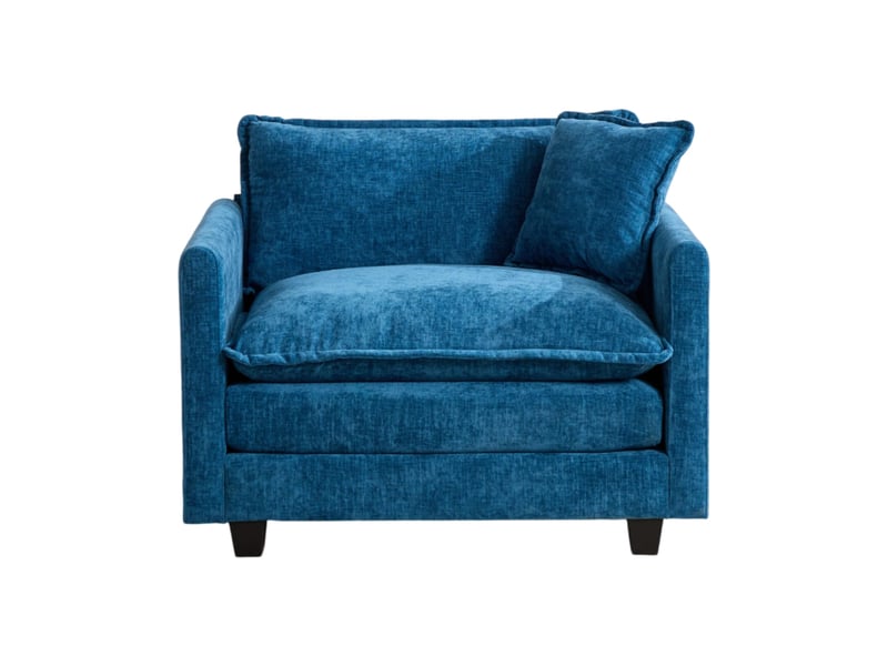  Canapé modulaire 1 place en tissu chenillé bleu, 107 x 75 x 84 cm, pouf non inclus  - Conforama A
