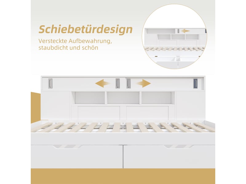  Lit de jour enfant 140x190 multifonctionnel avec tiroirs et armoire mdf - blanc  - Conforama E