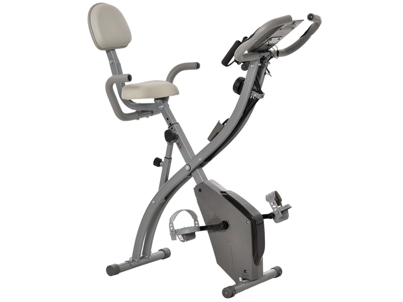  Vélo appartement pliable, home trainer adultes, 8 résistances magnétiques, pouls main, lcd multifonction, selle réglable, acier, grisargenté.  - Conforama A