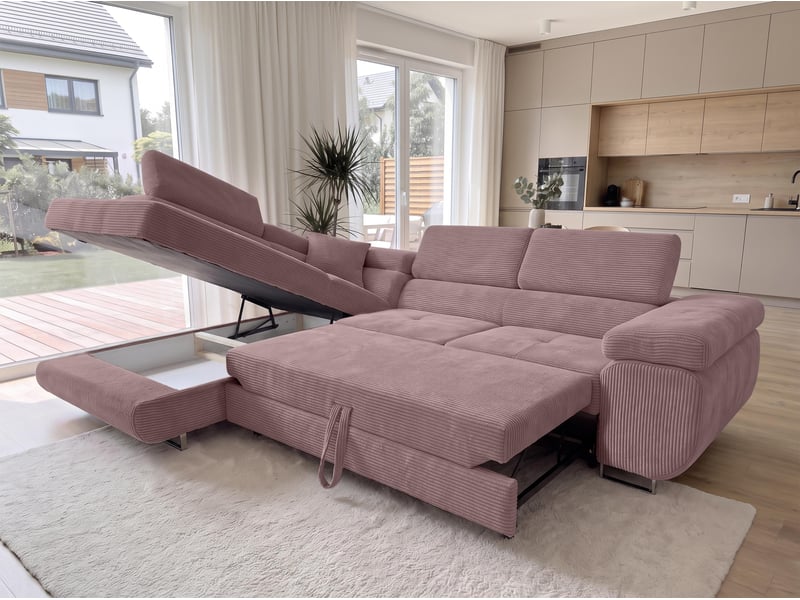  Canapé convertible 276 cm avec coffre et têtières – rose Konak - Conforama C