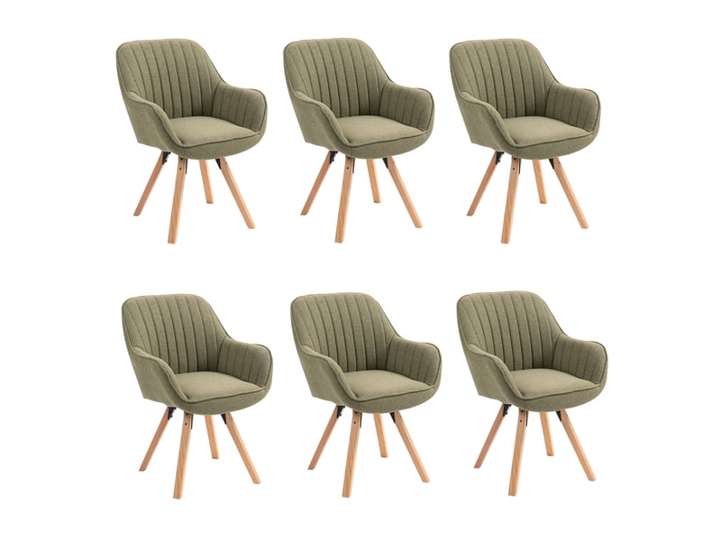  Lot de 6 chaise salle à manger scandinave fauteuil coiffeuse siège pivotant avec accoudoirs rembourré en tissu pieds en bois massif, vert  - Conforama A