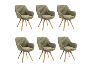 Lot de 6 chaise salle à manger scandinave fauteuil coiffeuse siège pivotant avec accoudoirs rembourré en tissu pieds en bois massif, vert