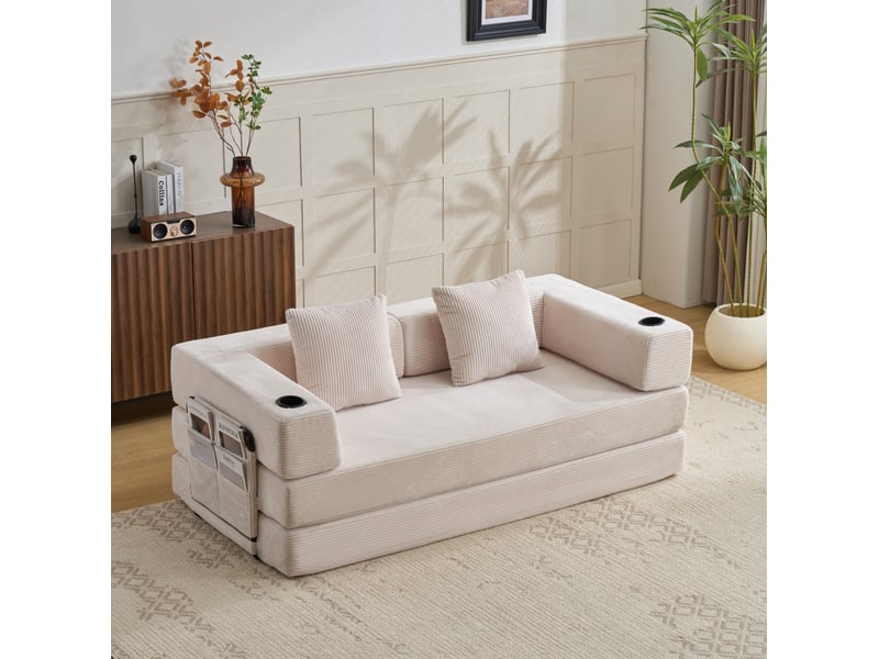 Canapé convertible 2 places 185x92.5x60 cm en velours côtelé blanc - Conforama D