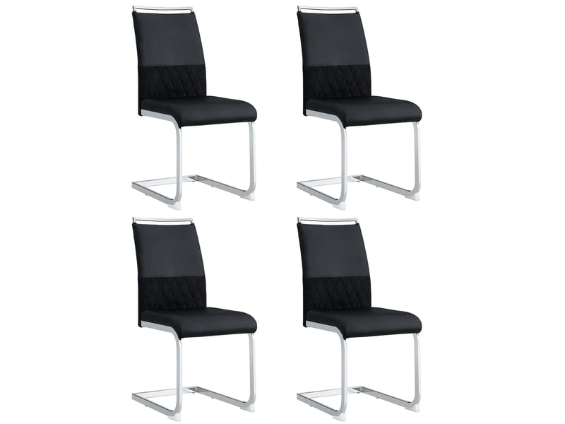 Chaise salle à manger moderne lot de 4, modèle stripe noir, pu cuir, dossier haut rembourré - Conforama A