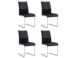 Chaise salle à manger moderne lot de 4, modèle stripe noir, pu cuir, dossier haut rembourré